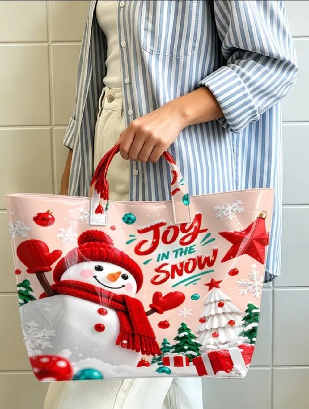 Holiday Joy In The Snow PVC Hand Tote Bag Daily Commute